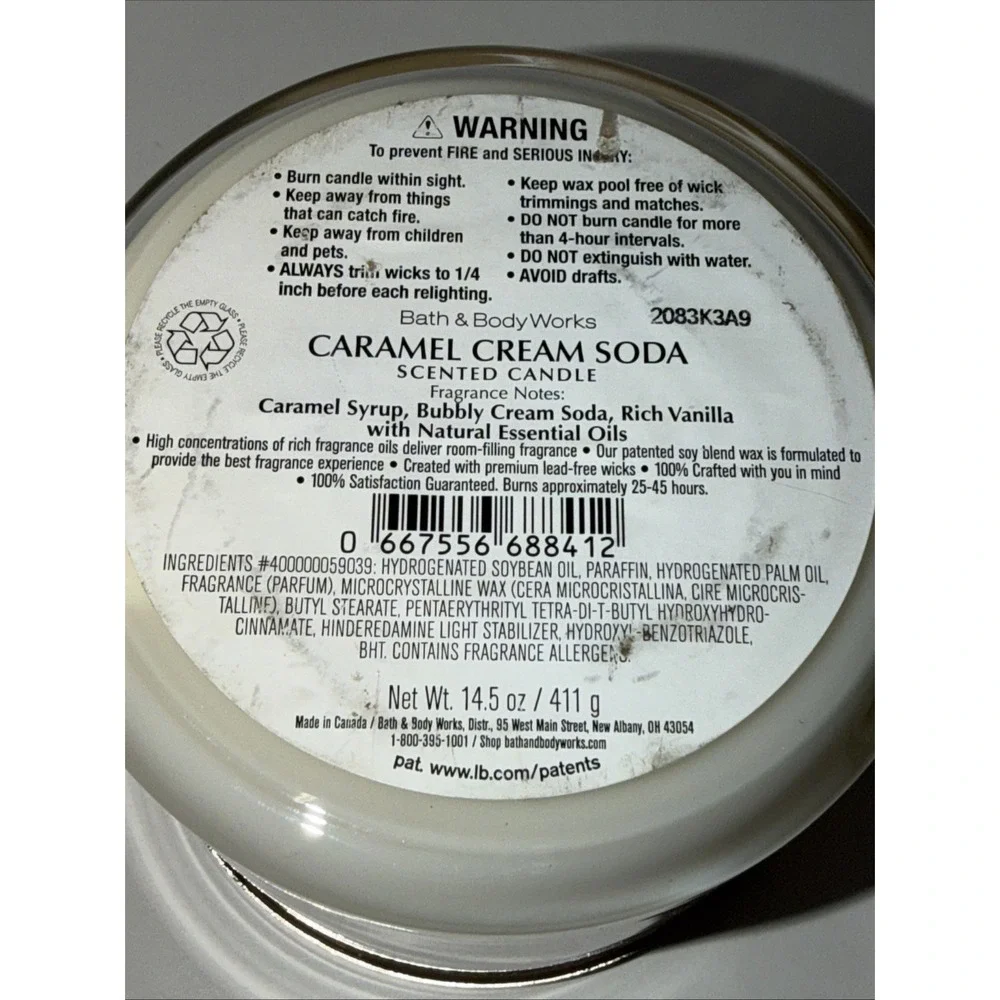 Bath & Body Works Caramel Cream Soda 3-Wick Scented Candle 14.5 oz Vanilla New